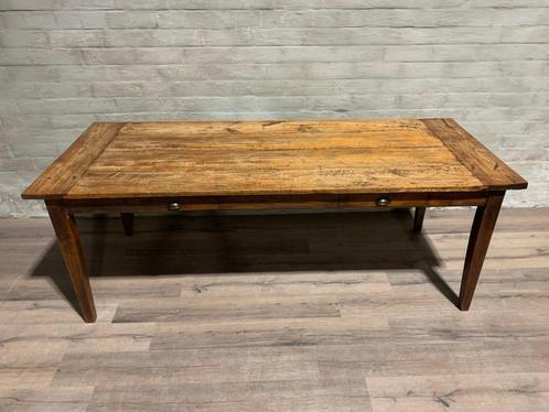 Authentieke boerentafel - 220 x 91 cm + 78 cm hoog / 2 lades, Huis en Inrichting, Tafels | Eettafels, Zo goed als nieuw, 50 tot 100 cm