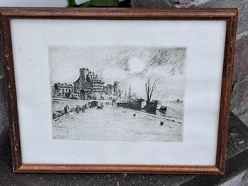 gravure peniche a quai signe jos delfosse beschikbaar voor biedingen