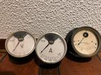 Retro/vintage industriële ampere en volt meters (x3), Enlèvement ou Envoi