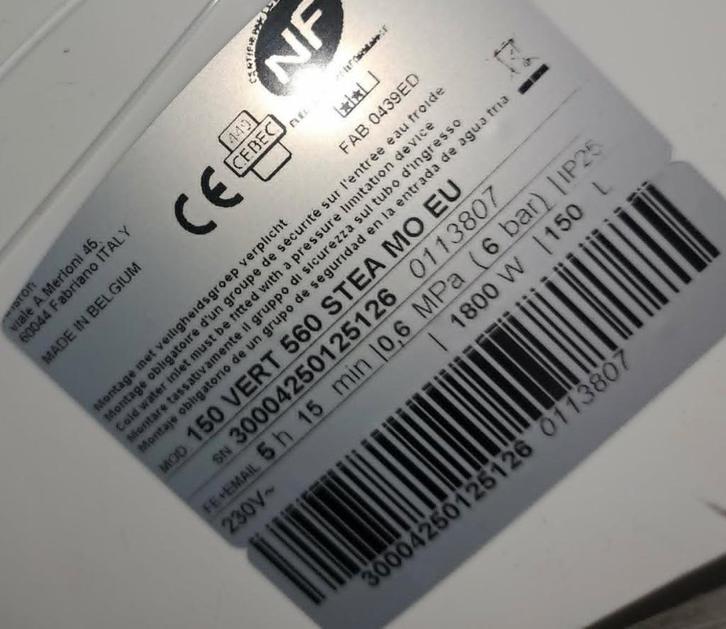 Chauffe eau électrique ARISTON 2025, Bricolage & Construction, Chauffe-eau & Boilers, Enlèvement