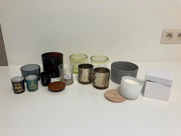 Set van 12 potjes / glazen voor kaarsen, Huis en Inrichting, Woonaccessoires | Kandelaars en Kaarsen, Goud, Grijs, Ophalen of Verzenden