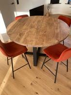 Table à manger ronde haute et 6 chaises, Teck, Quatre personnes, Rond, 50 à 100 cm