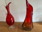 Vintage rode vaas en karaf van kristal en Murano 1970-80, Antiek en Kunst