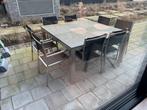 Aluminium met natuursteen tafel en 8 stoelen, Ophalen, Zo goed als nieuw, Aluminium, Tuinset