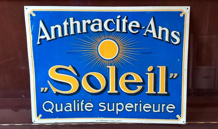 Ancienne publicité en métal Anthracite Soleil, Verzamelen, Merken en Reclamevoorwerpen, Gebruikt, Ophalen of Verzenden