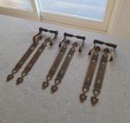 3 vintage deurklinken + lange schilden – messing/brons, Enlèvement, Utilisé, Cuivre ou Laiton, Loquet ou Poignée