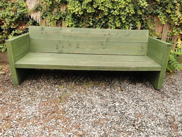 Houten tuinbank met zitkussens, Tuin en Terras, Tuinbanken, Gebruikt, Hout, Ophalen