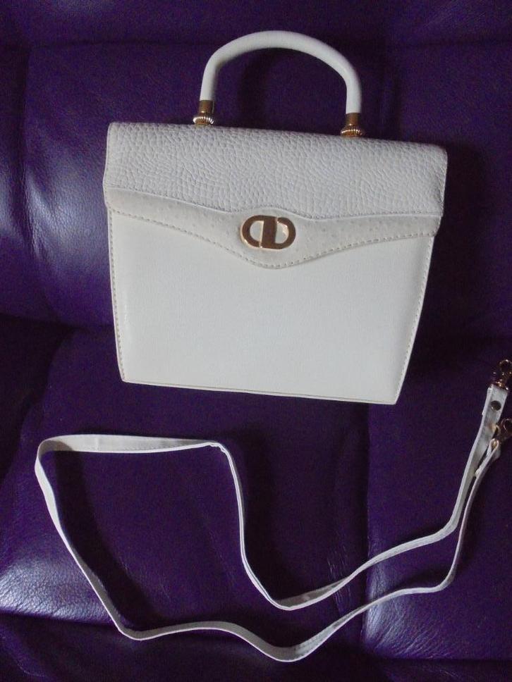 Elegante witte vintage handtas, Handtassen en Accessoires, Tassen | Damestassen, Zo goed als nieuw, Handtas, Wit, Ophalen of Verzenden