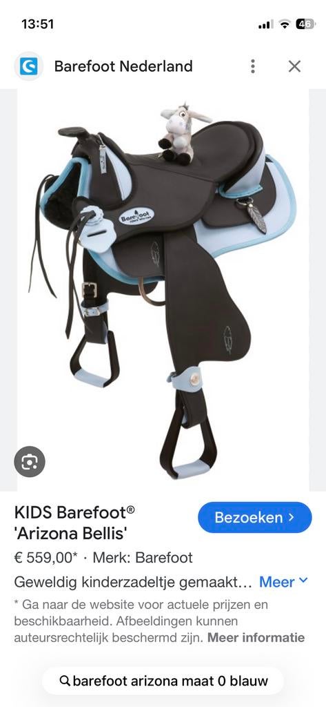 Barefoot Arizona kinder zadel, Dieren en Toebehoren, Paarden en Pony's | Zadels, Zo goed als nieuw, Ophalen
