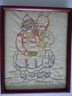 Broderie Couple avec poisson dans un cadre en bois, Enlèvement ou Envoi, Utilisé, Broderies à la main, Autres types
