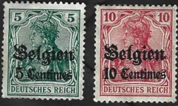 2 Postzegels 1914 Duitse zegels met opdruk 'Belgien' beschikbaar voor biedingen
