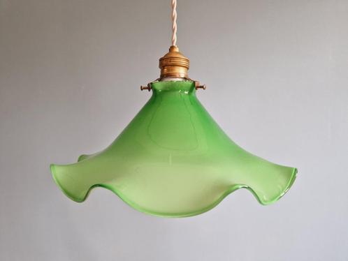 Vintage hanglamp in groene opaline, jaren 60-70, Huis en Inrichting, Lampen | Hanglampen, Gebruikt, Glas, Ophalen of Verzenden