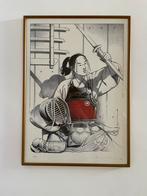 Grote ingelijste Michetz Samurai kunstprint 49/199, Antiek en Kunst, Ophalen of Verzenden