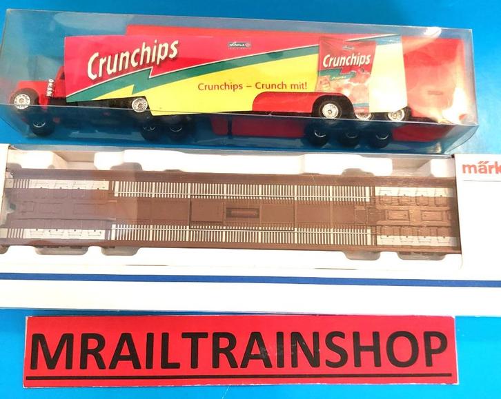 4740 MÄRKLIN HO – Lagevloerwagen+kamion"Crunchips"(B2200379), Hobby & Loisirs créatifs, Trains miniatures | HO, Neuf, Wagon, Märklin