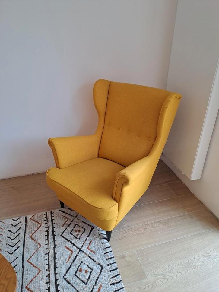 Strandmon Ikea gele fauteuil, Huis en Inrichting, Fauteuils, Gebruikt, Stof