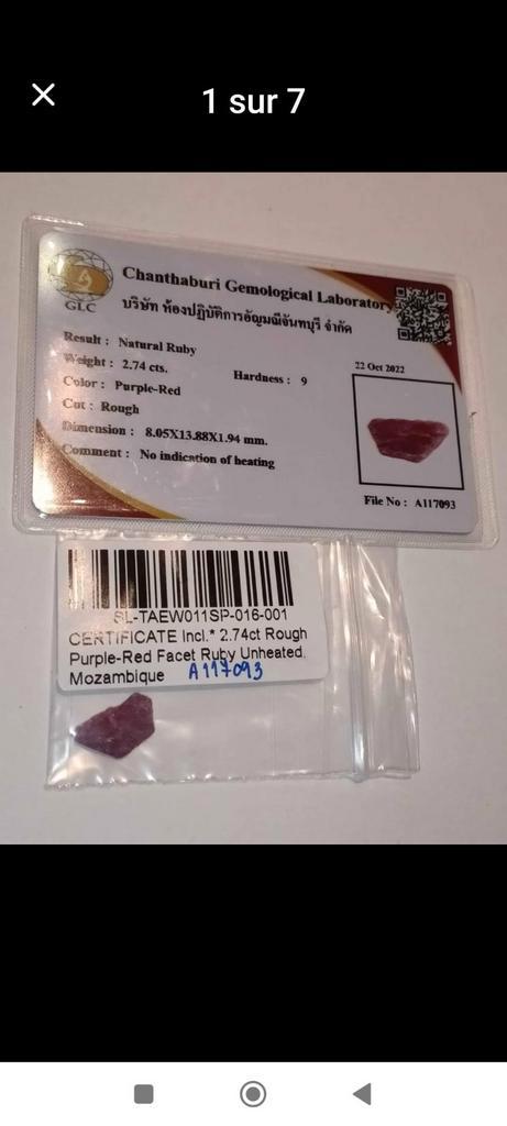 Onverhitte ruwe robijn met traceerbaar certificaat, Handtassen en Accessoires, Edelstenen, Nieuw, Ophalen of Verzenden