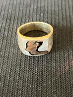 Zilveren ring met bruin en wit, Bijoux, Sacs & Beauté, Bagues, Enlèvement ou Envoi, Comme neuf, Blanc