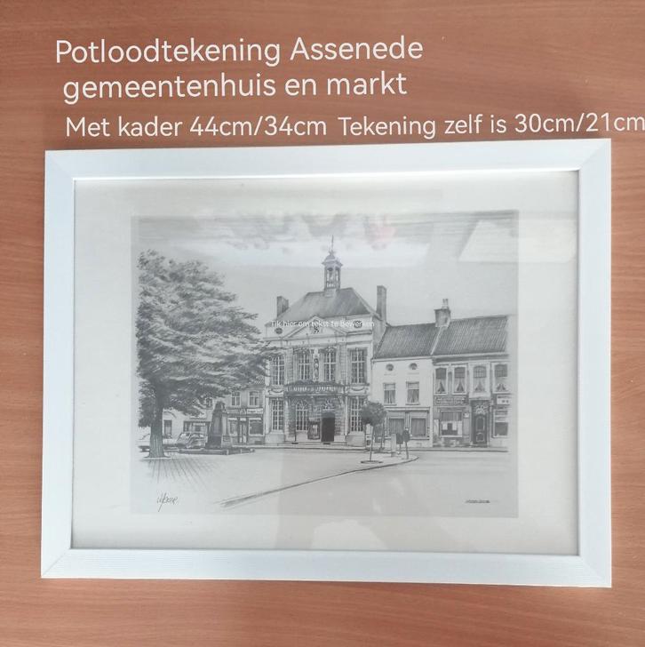 Potloodtekening Assenede originele pentekening in kader, Collections, Collections Autre, Neuf, Enlèvement