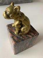 Franse bulldog bulletje in brons op graniet sokkel- curiosum, Antiquités & Art, Curiosités & Brocante, Enlèvement ou Envoi