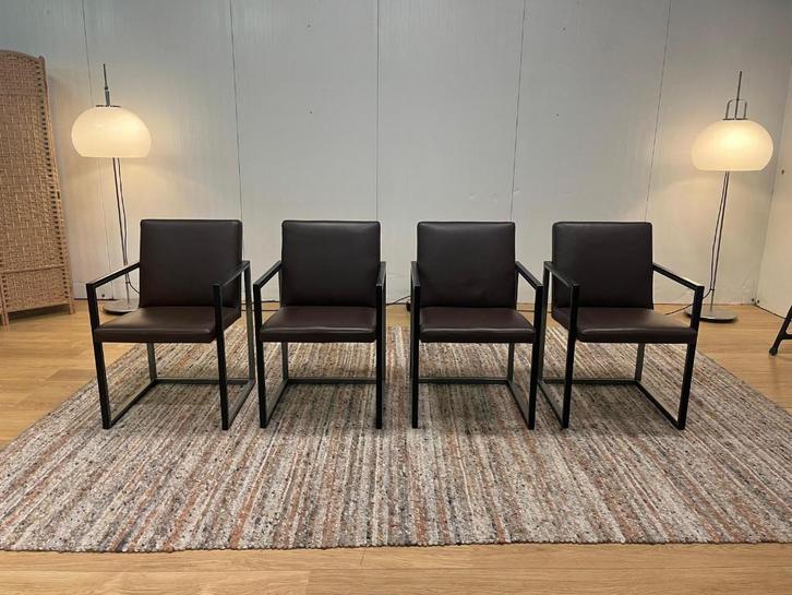 ÉTAT NEUF 4x Leolux Window chaise de salle à manger cuir, Maison & Meubles, Chaises, Comme neuf, Quatre, Cuir, Brun, Enlèvement ou Envoi