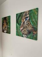 Peinture originale de lion et de léopard, Antiquités & Art, Art | Peinture | Moderne, Enlèvement ou Envoi