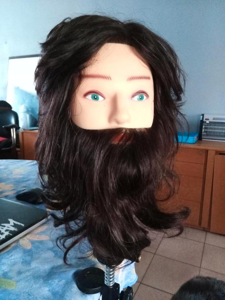 Mannequin oefenhoofd haar en baard + tafelstatief, Divers, Divers Autre, Comme neuf, Enlèvement ou Envoi