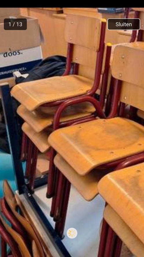 Vintage houten schoolstoelen en stapelstoelen, Antiek en Kunst, Antiek | Meubels | Stoelen en Sofa's, Ophalen