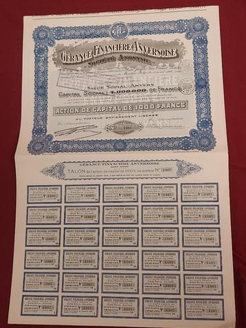 Antiquarisch aandeel Cérange Financière Anversoise, 1928 beschikbaar voor biedingen