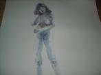 Akwarel pastel 1986 Pierre Baetens groot staand naakt, Antiek en Kunst, Kunst | Schilderijen | Modern, Ophalen of Verzenden