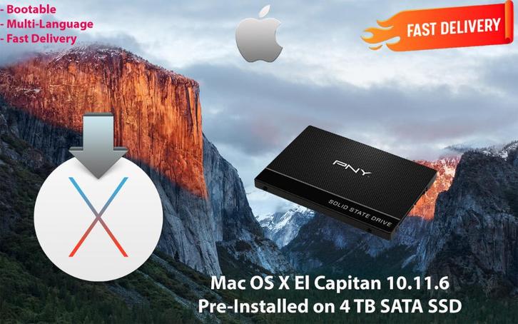 Mac OS X El Capitan 10.11.6 VoorGeïnstalleerde SSD van 4TB, Computers en Software, Besturingssoftware, Nieuw, MacOS, Verzenden