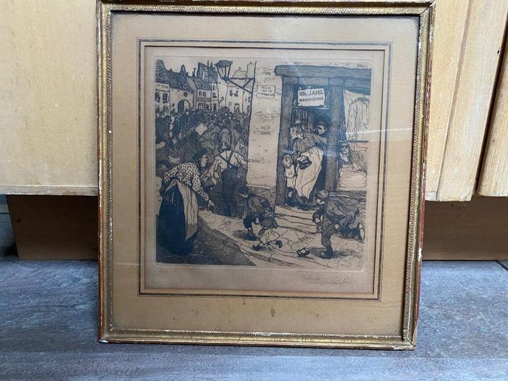 Roméo Dumoulin, schilderij, gravure „Street of Tranquility”, Antiek en Kunst, Kunst | Schilderijen | Modern, Verzenden