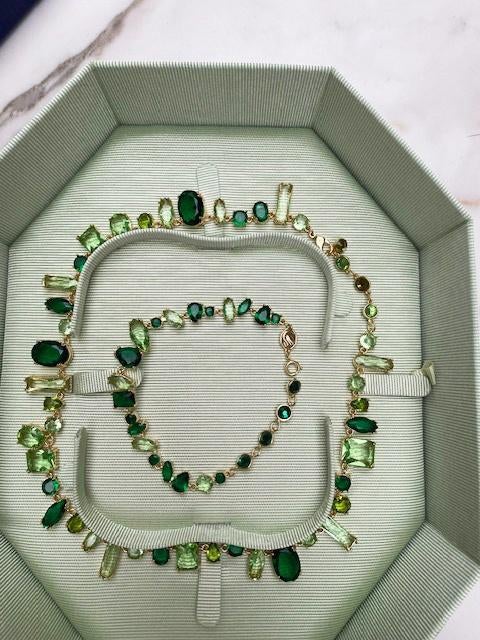 Swarovski set ketting  + armband, Handtassen en Accessoires, Kettingen, Nieuw, Goud, Groen, Met edelsteen, Met kristal, Verstelbaar