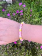 Clay beaded bracelet - pink yellow, Nieuw, Elastiek, Verzenden