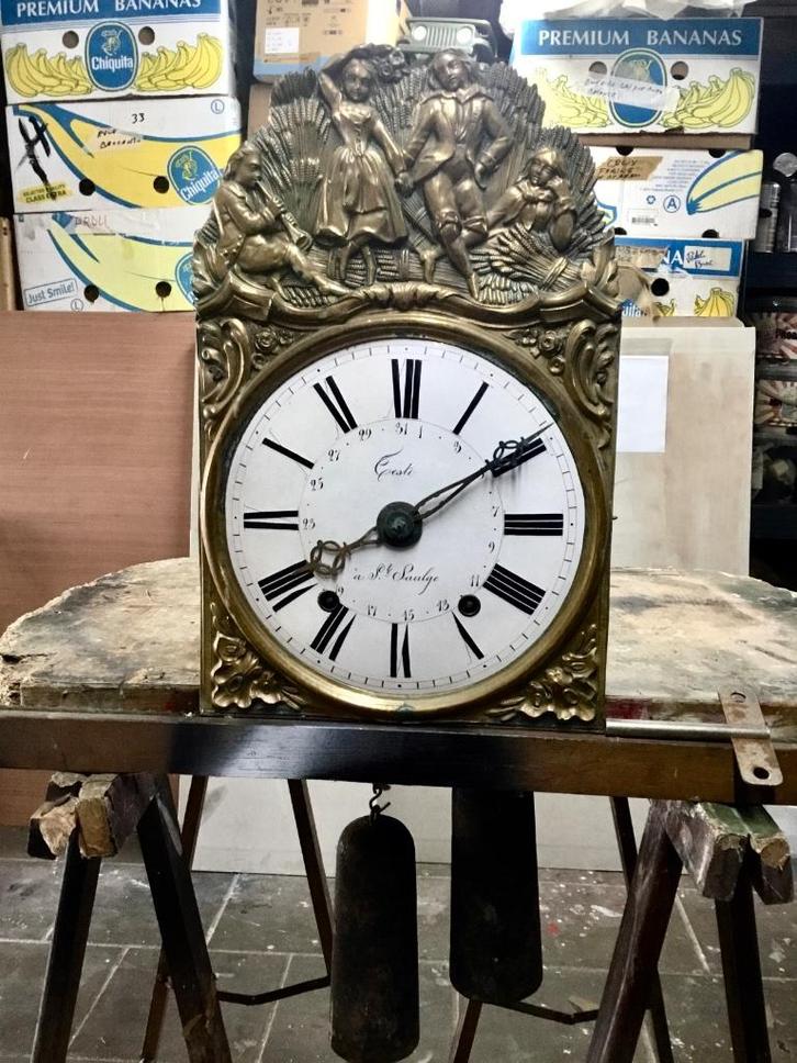 Compleet 19e-eeuws Comtoise-mechanisme met zijn 2 gewichten, Antiek en Kunst, Antiek | Klokken, Ophalen