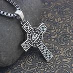 Keltisch Kruis met Viking Symbolen - 925 Sterling Zilver, Verzenden, Nieuw, Kruis of Symbool, Zilver