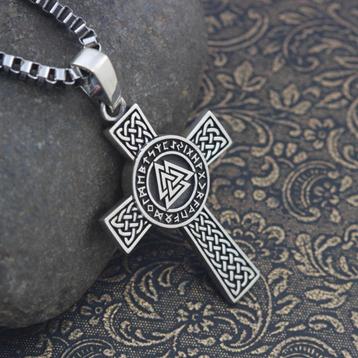 Keltisch Kruis met Viking Symbolen - 925 Sterling Zilver