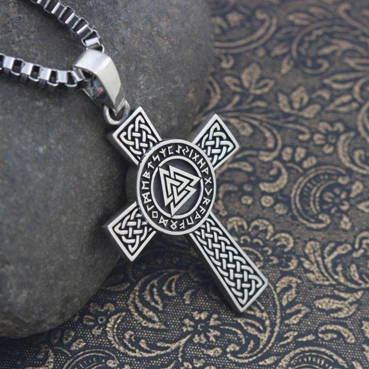 Keltisch Kruis met Viking Symbolen - 925 Sterling Zilver, Handtassen en Accessoires, Kettinghangers, Nieuw, Zilver, Zilver, Kruis of Symbool