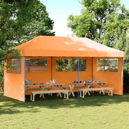 Partytent 580x292cm inklapbaar pop-up met 3 zijwanden oranje, Tuin en Terras, Partytenten, Nieuw, Partytent, 2 meter of meer, 5 tot 8 meter