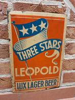 Blik reclame bord 1948 bier Three Stars Leopold Brussel, Verzamelen, Merken en Reclamevoorwerpen, Ophalen of Verzenden, Gebruikt