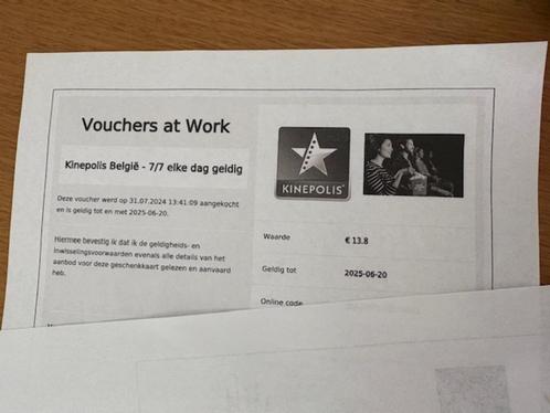 2 Vouchers, goed  voor Film ticket naar keuze bij Kinepolis, Tickets en Kaartjes, Filmkaartjes, Twee personen, Overige typen