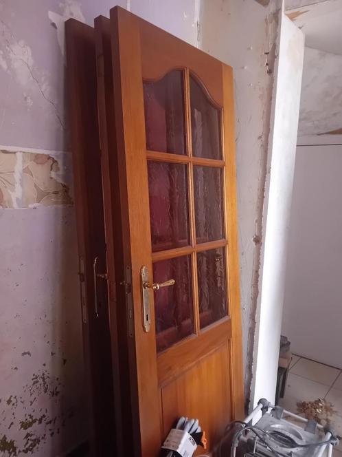 Eiken deur met decoratie glas, vintage, tijdloos, Doe-het-zelf en Bouw, Deuren en Vliegenramen, Gebruikt, Binnendeur, 200 tot 215 cm