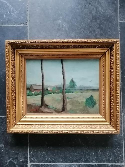 Paysage avec ferme signé avec cadre ancien, Antiquités & Art, Art | Peinture | Classique, Enlèvement