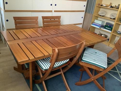 Tuintafel set en dekchair, Tuin en Terras, Tuintafels, Gebruikt, Rechthoekig, Hout, Ophalen