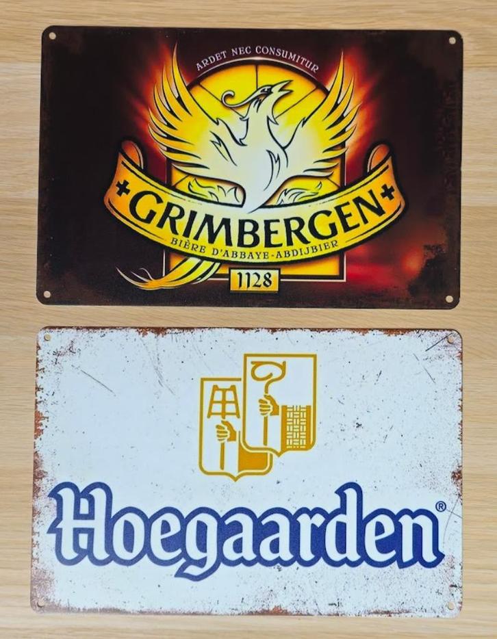 Grimbergen & Hoegaarden (Metalen reclameborden), Verzamelen, Biermerken, Nieuw, Ophalen of Verzenden