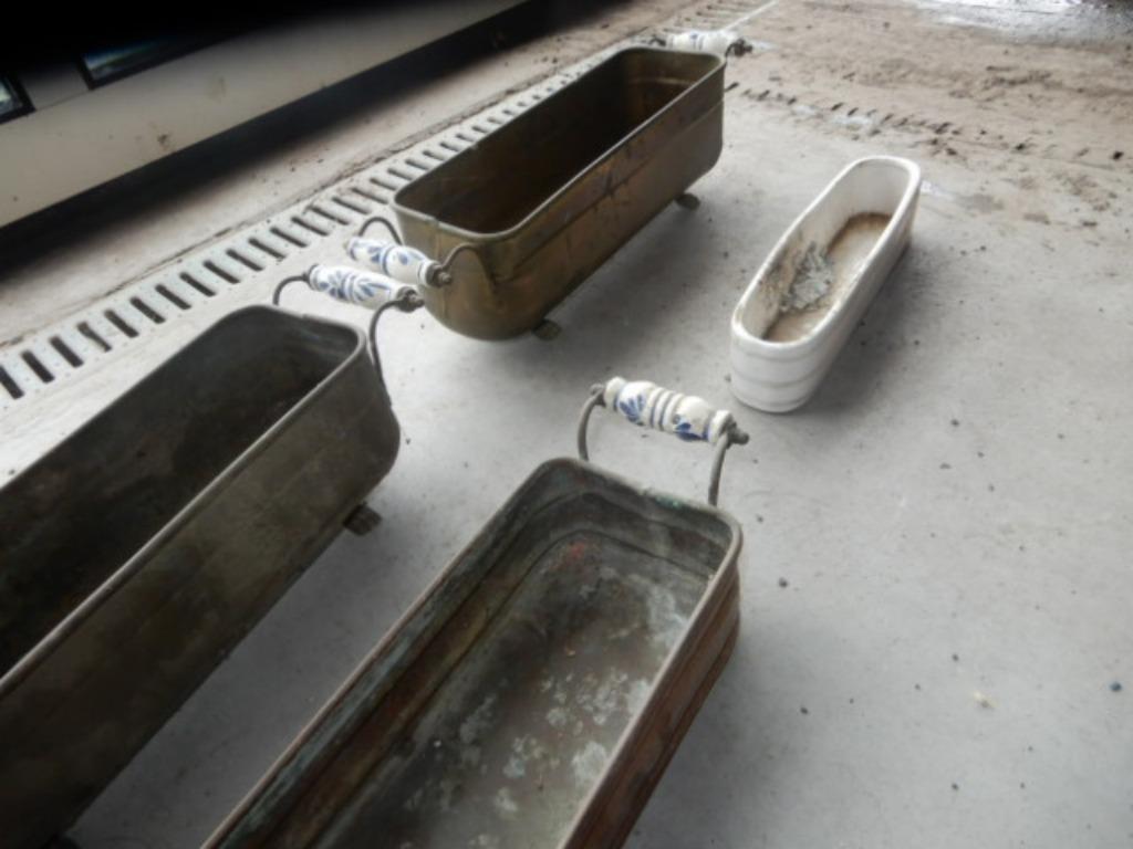 set van 3 plantenbakjes koper bloembak, Tuin en Terras, Bloembakken en Plantenbakken, Gebruikt, Metaal, Binnen, Balkon, Tuin, Minder dan 30 cm