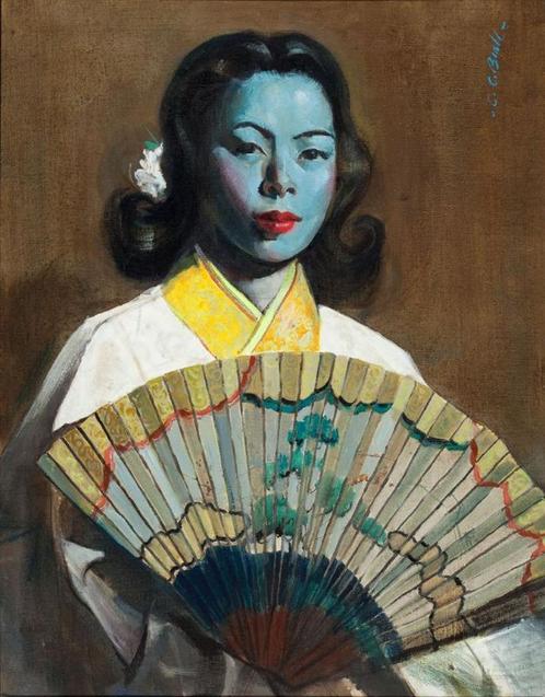 Schilderij CC Beall Japanse Girls Series vintage, Antiek en Kunst, Kunst | Schilderijen | Modern, Ophalen of Verzenden
