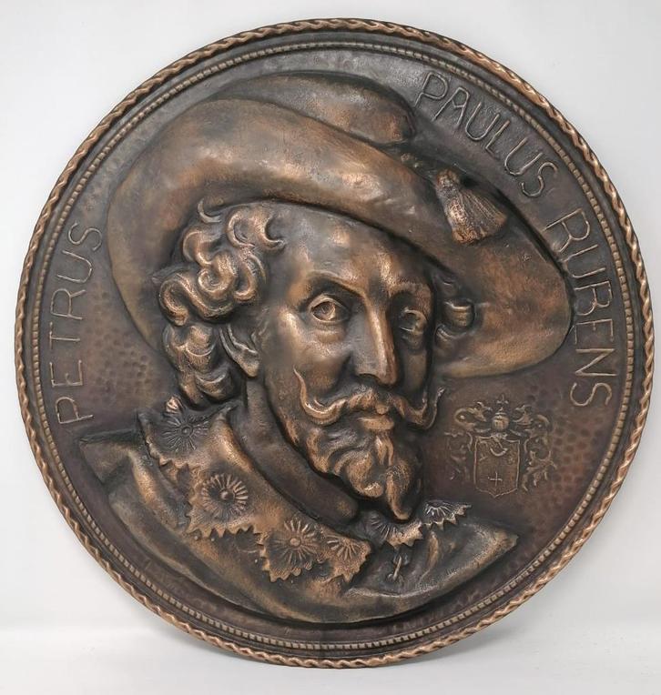 Koperen wandmedaillon – Portret van Pieter Paul Rubens, Antiek en Kunst, Antiek | Brons en Koper, Ophalen of Verzenden