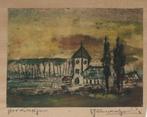 Joris Houwen (1925-1998): Het Kerkje (38 x 53 cm), Antiek en Kunst, Ophalen of Verzenden