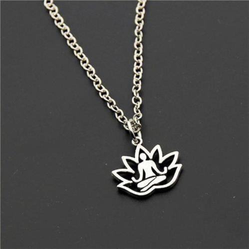 Boeddha in Lotusbloem, zilverkleurige ketting, Handtassen en Accessoires, Kettingen, Nieuw, Zilver, Ophalen of Verzenden