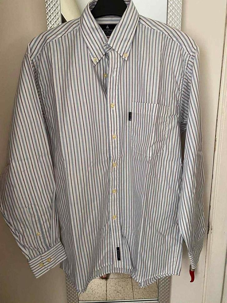 BERGHEN katoenen hemd met fijne strepen maat M, Kleding | Heren, Overhemden, Gedragen, Halswijdte 39/40 (M), Wit